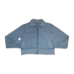 Cherfly Cropped Jacket Womens Large 12/14 Baby Blue Collared Full Zip
